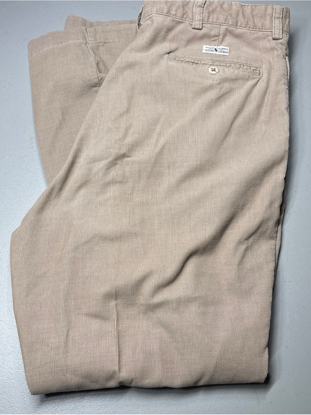 VTG Polo Ralph Lauren Mens 36X30 Corduroy Pants Tan Pleated Leg Classic 90s Y2K